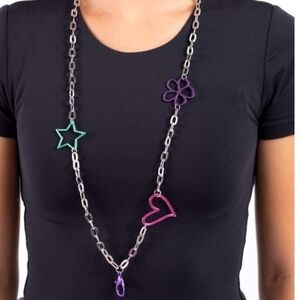 Paparazzi Silver Necklace with Purple and Green Charms